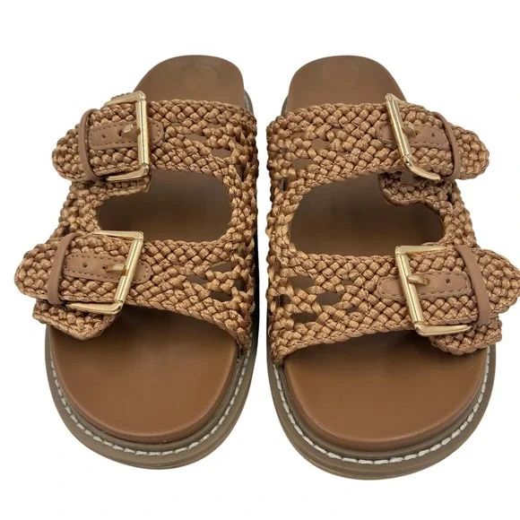 Joie Weaver Tan Macrame Double Buckle Slide Sandals Womens Size 8M Brown - Picture 2 of 16